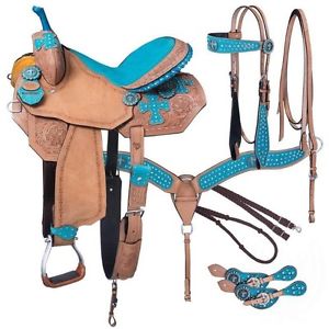 14 Inch Western Saddle 5 Piece Package - Gypsy Spirit Motif - Suede - Crystals