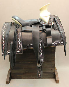 15" MEXICAN CHARRO BLACK SADDLE WESTERN SADDLE MONTURA DE VENTA FREE SHIPPING