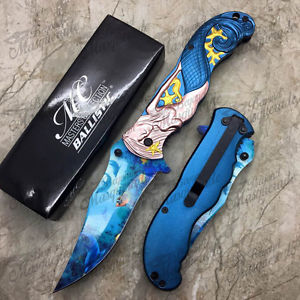 Masters 5" Closed Tactical Folding Rescue Pocket Knife Mermaid Handle [Blue]