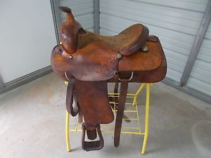 16"  Simco Roping  saddle with tooling  and big wide roping stirrups