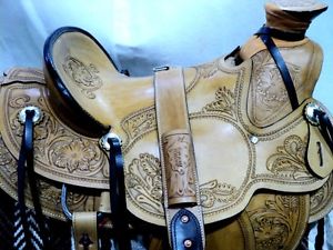 new 16'western tack trail wade ranch rodeo cowboy  leather horse premium saddle