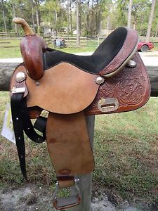 TEX TAN 15" NBHA Freedom II Western Barrel Racing Saddle Engr Silver New w/ Tags