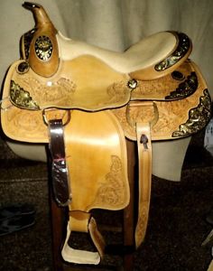 16"western trail pleasure show rodeo silver cowboy premium leather saddle cinch