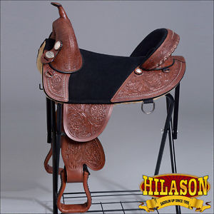 TW105M HILASON MAHOGANY TREELESS WESTERN TRAIL BARREL RACING SADDLE 14 15 16 17