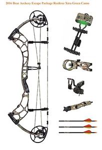 New 2016 Bear Archery Escape 45-60# RH Compound Bow Package Realtree Xtra Green
