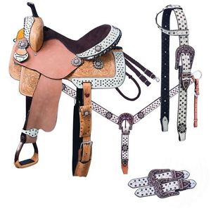 14 Inch ARIZONA Western Barrel Saddle 5 Piece Pkg - Hair on Hide - Silver Royal