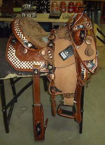 14" USED SILVER ROYAL BARREL RACING SADDLE, BREAST COLLAR AND HEADSTALL #2 800