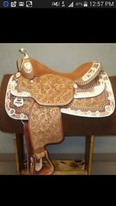 NEW LATEST WESTERN ECO LEATHER SHOW SADDLE 16'' WITH GIRTH AND ACESSORIES