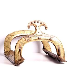  VINTAGE HORSE WOODEN SADDLE SEAT RIDING FARM USED IRON AND BRASS FITTED -5272