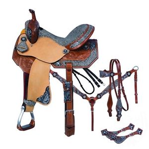14 Inch Jameson Western Barrel Saddle 5 Pc Pkg Hand Painted-Crystals-Silver Roya