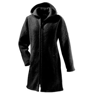 Mufflon warm wool coat with hood Emma for ladies, black