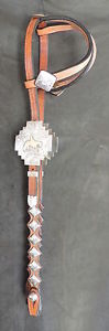 Round Pen Sterling Silver Overlay Show Headstall w/Square Conchos
