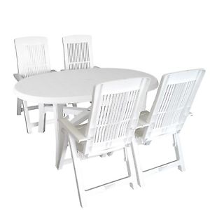5TLG GARTENMÖBEL CAMPINGMÖBEL SET 165x110CM GARTENTISCH OVAL HOCHLEHNER WEIß