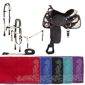 13 Inch Western Silver Show Saddle Package -Black Leather - Silver Royal