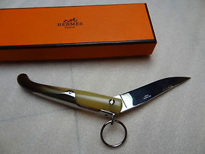 AUTH Hermes Buffalo Horn Folding Knife Crafted by Jacques Mongin