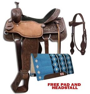 16" Showman ® Argentina Cow Leather Roper saddle with oak leaf tooling.