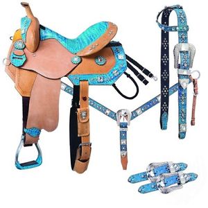 14 Inch Trinity Western Barrel Saddle 5 Piece Pkg - Hand Painted - Silver Royal