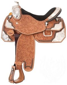16 Inch Silver Royal Light Oil Extreme Western Silver Show Saddle- Black Accents