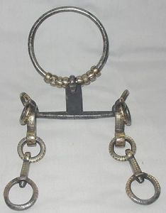 RARE ANTQ C.19th HANDFORGED IRON BRASS JOINTED MOUTH HORSE BIT BRIDLE SNAFFLE