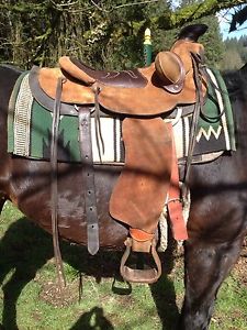 Visalia Stock Saddle D.E. Walker  Buckaroo 16" no sterling silver alotta brass