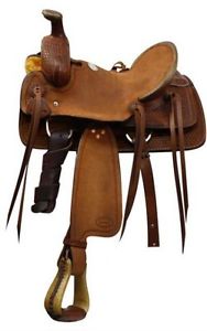 12" Showman Youth Roping Saddle w Braided Basket Weave Tooling & Roping Warranty
