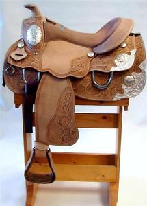 Lite Western Pleasure Trail Silver Showman Show Saddle 16" Round skirt FULL QH