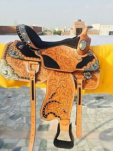 NEW LATEST WESTERN ENGLISH LEATHER SHOW SADDLE 16'' WITH GIRTH AND ACESSORIES