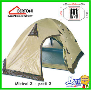 TENDA CAMPEGGIO Igloo BERTONI - doppio telo  modello" MISTRAL 3 " Tende 3  P0STI