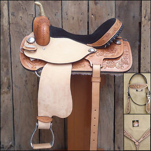HILASON FLEX-TREE BARREL RACING TRAIL WESTERN SADDLE W/ BRIDLE BREAST COLLAR