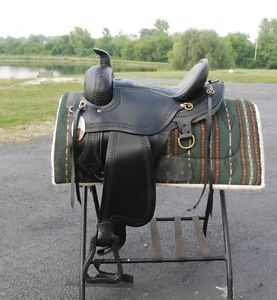 BLACK leather 16" draft horse trail saddle 10" gullet - by Frontier the best