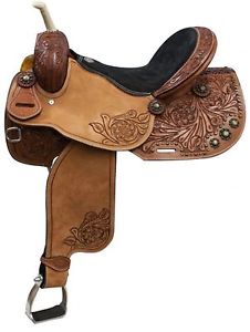 15" Showman Argentina Cow Leather Barrel Style Saddle w Antiqued Conchos