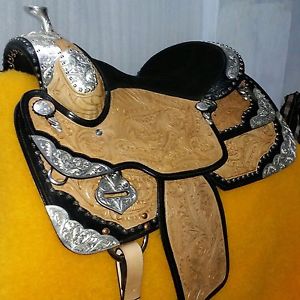 NEW LATEST WESTERN ENGLISH LEATHER SHOW SADDLE 16'' WITH GIRTH AND ACESSORIES