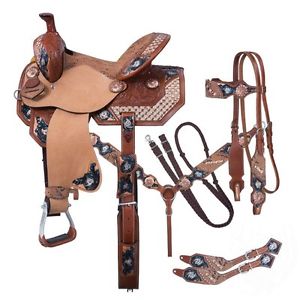 14 Inch Savannah Western Barrel Saddle 5 Pc Pkg - Copper-Crystals - Silver Royal