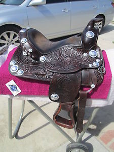 12.5" CIRCLE Y SHOW SADDLE, PONY OR HORSE TONS OF SILVER