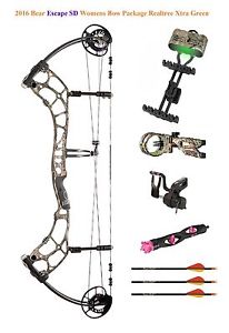 New 2016 Bear Archery Escape SD 40-55# RH Womens Bow Package Realtree Xtra Green