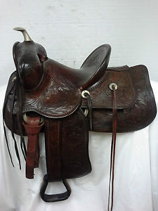 Vintage-Rare-to-Find-Fred Mueller 13-5" -Used-Western-Roping-Saddle-Regular-Bar