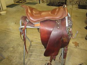 Original Tarpin Hill RCMP Trooper Saddle with Hooded Stirrups, Brown, 17", wide