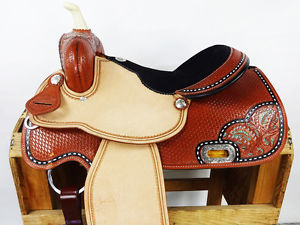 15" ROUGH OUT BUCK STITCH LEATHER WESTERN PLEASURE TRAIL SHOW HORSE SADDLE TACK