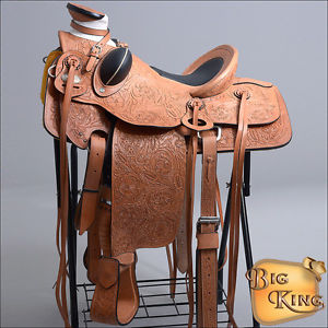 W92-A HILASON BIG KING SERIES WESTERN LEATHER WADE RANCH ROPING TRAIL SADDLE 16"