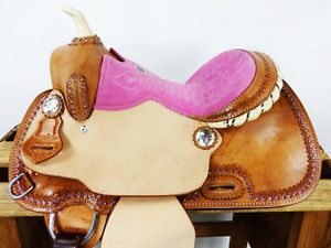 13" PINK WESTERN COWGIRL HORSE BARREL RACER YOUTH LEATHER TRAIL SHOW SADDLE TACK