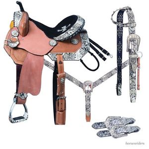 14 Inch Greyson Western Barrel Saddle 5 Piece Pkg Black-Snake Skin Silver Royal