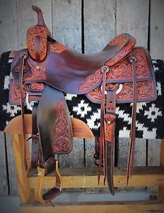 Don Rich Custom Cutting Saddle 16 3/4" Antique Finish with Hand Painted Flowers