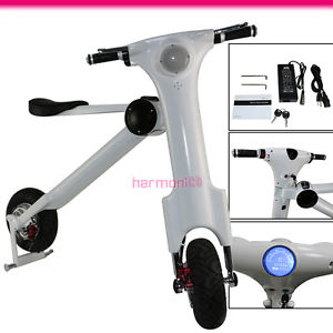 Mini Smart Electric Scooter Motor Cycle eBike LED Lithium Foldable White Color