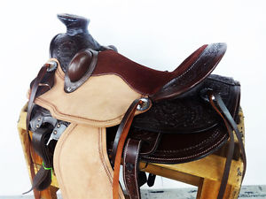 15" ROUGH OUT TOOLED WESTERN WADE HORSE ROPING PLEASURE COWBOY RANCH SADDLE