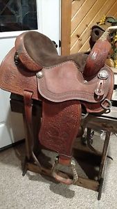 Courts Barrel Racing Saddle 14" Upgraded Silver Conchos Awesome Carving NICE