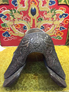 18'  Tibetan Silver Nobility Toast Horse Set Saddle Pierced Dragon Statue