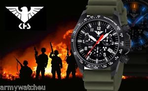 Military Watch KHS Black Platoon LDR Chronograph Trigalights Rubber German Watch