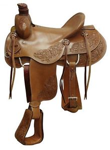 16" Circle S Hardseat Roper Western Saddle with Medium Oil Floral Toolings