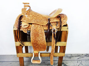 17" WESTERN TOOLED WADE ROPING RANCH TRAIL COWBOY LEATHER HORSE SADDLE TACK