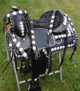 Full Silver Black Double T Western Pleasure Trail Show Saddle 17" Headstall BP